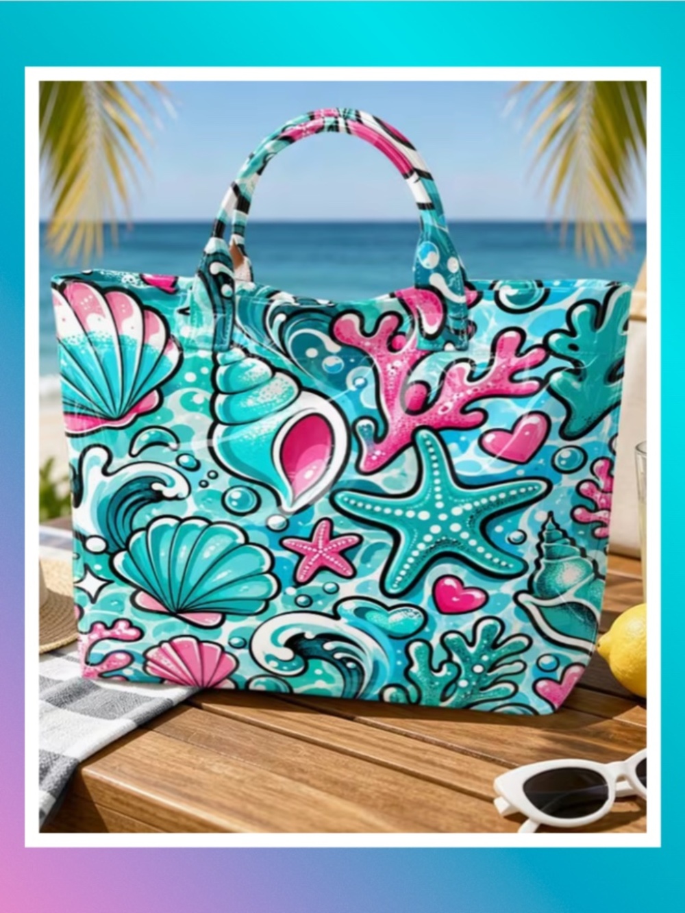 Adorable Vinyl Covered Tote -  Whimsical Starfish